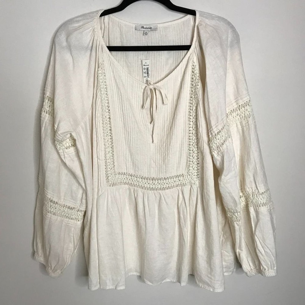 New Madewell Linen-Blend Pintuck Peasant Top XXL (FLAW-SeePhotos) - Picture 2 of 10
